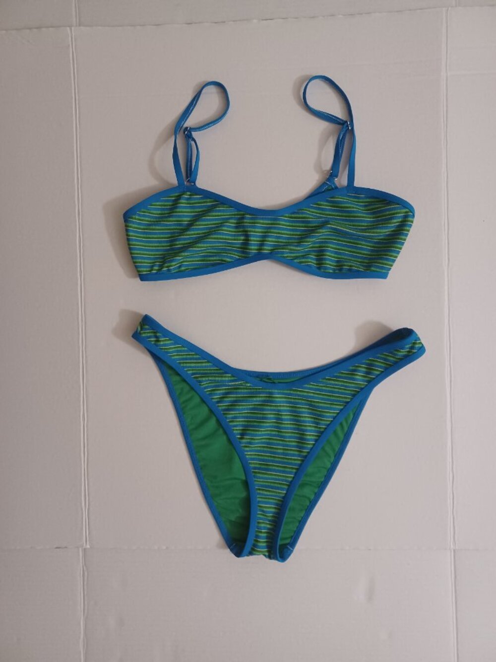 DIPPIN DAISYS RIBBED CHEEKY BIKINI SET  BLUE GREEN SIZE MEDIUM